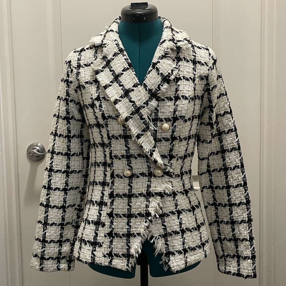 Tweed Style Blazer NEW Black White plaid Fashion Nova